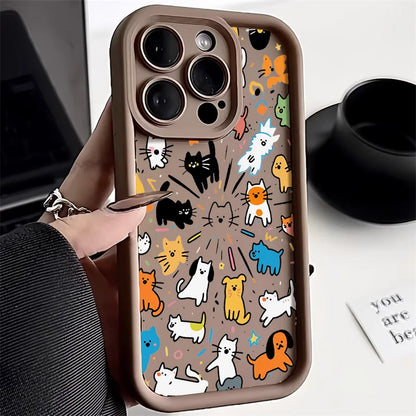 Painted Phone Case for Apple iPhone 17 16 15 14 13 12 11 Pro Max 7 8 Plus SE Air Cases Minimalist Cartoon Animals Doodle Style