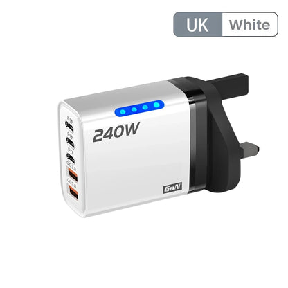 240W 5 Ports GaN Fast USB Charger Multi Port Wall Power Adapter Quick Charge Phone Charger EU US Plug For iPhone Samsung Xiaomi
