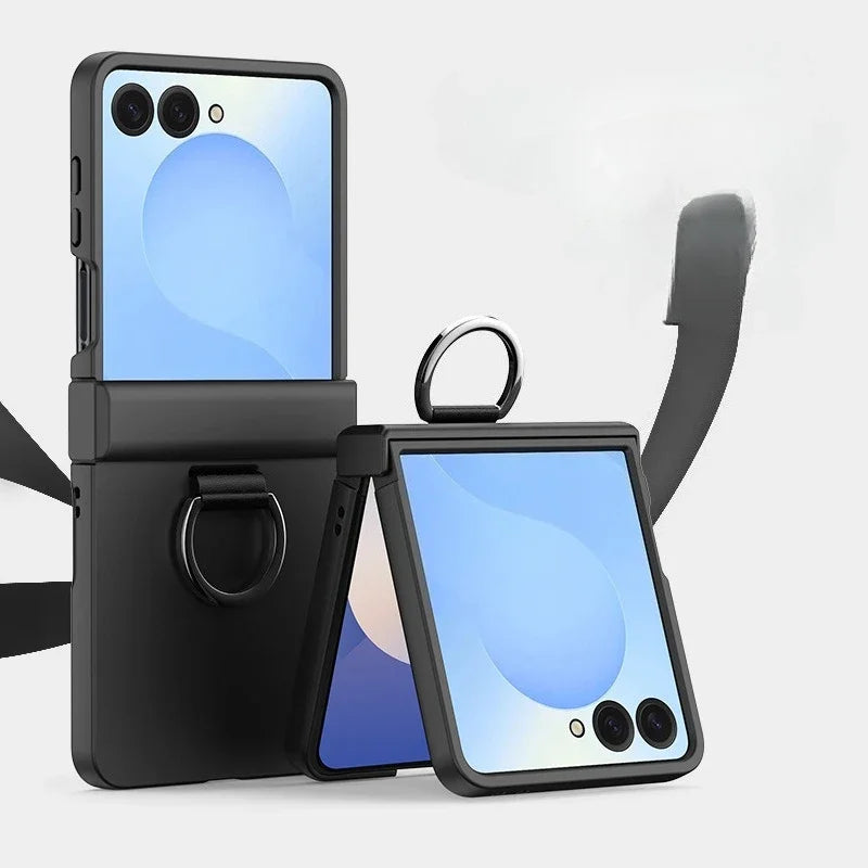 Skin Feel Hard Phone Case for Samsung Galaxy Z Flip 7 FE 6 5 4 3 ZFlip7 with Ring Hinge Protective Cover