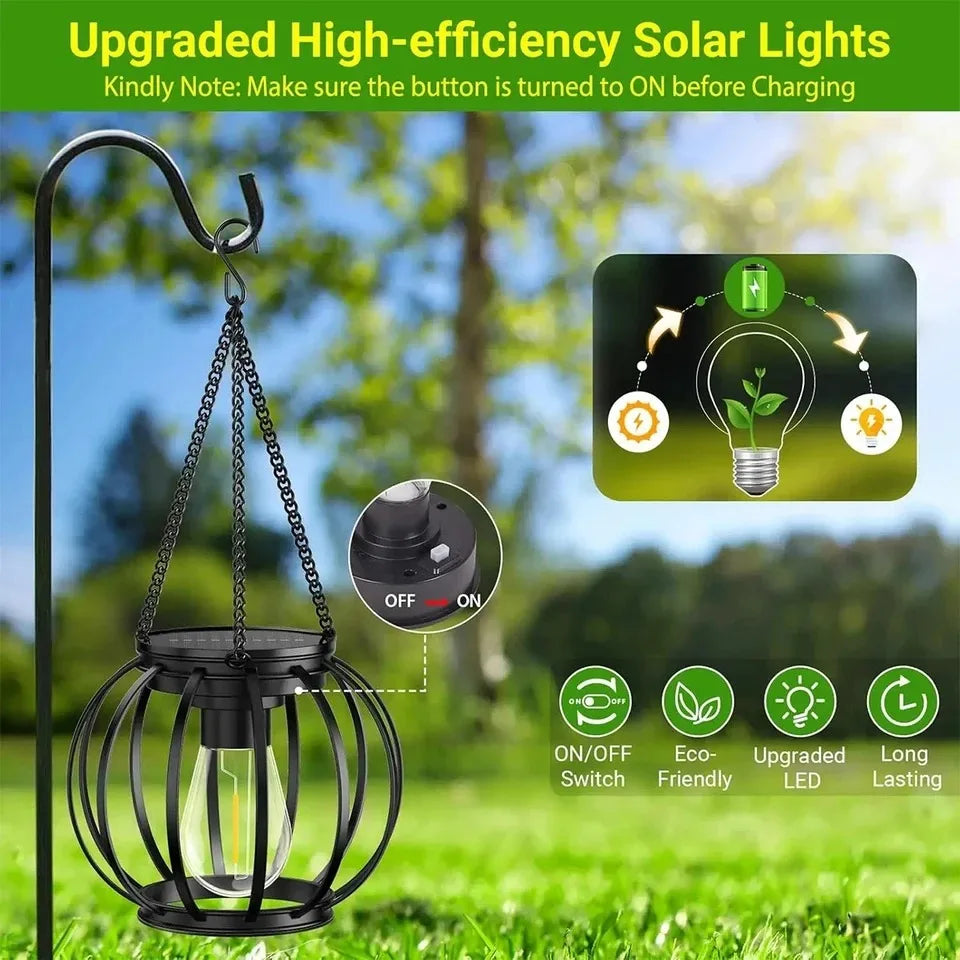 HOMEFISH Solar Lantern LED Light Warm White Outdoor Waterproof Sensor Garden Lamp for Patio Yard Decor Hanging Hollow Design