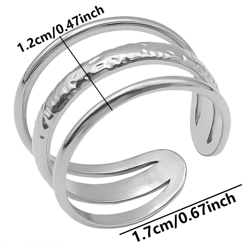 Stainless Steel Chunky Open Ring – Vintage Hollow Multi-Layer Design