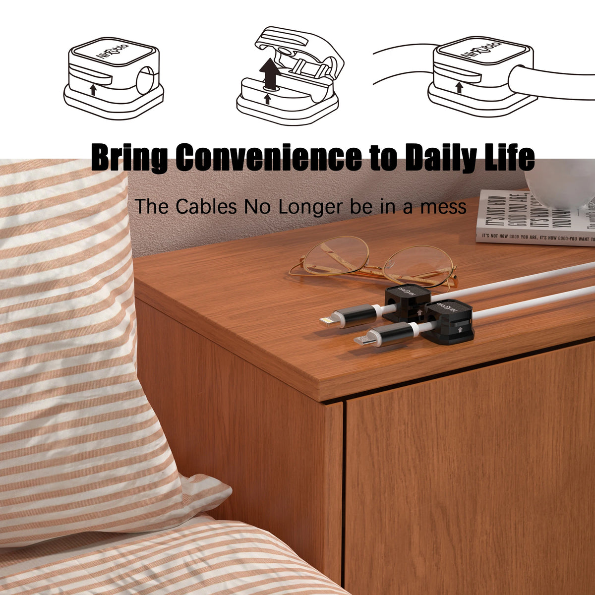 9 Pack Magnetic Cable Clips,Easy to Adjust Cables or Wires,Enhanced Adhesive Wire Holder Keeper Organizer