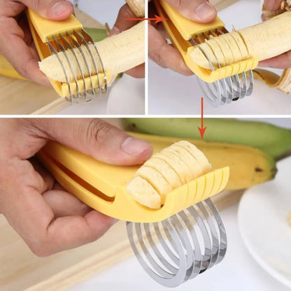 Banana Slicer, ABS + 304 Stainless Steel Fruit Salad Peeler Cutter Kitchen Tools For Banana, Hotdog, Strawberry, Cucumber