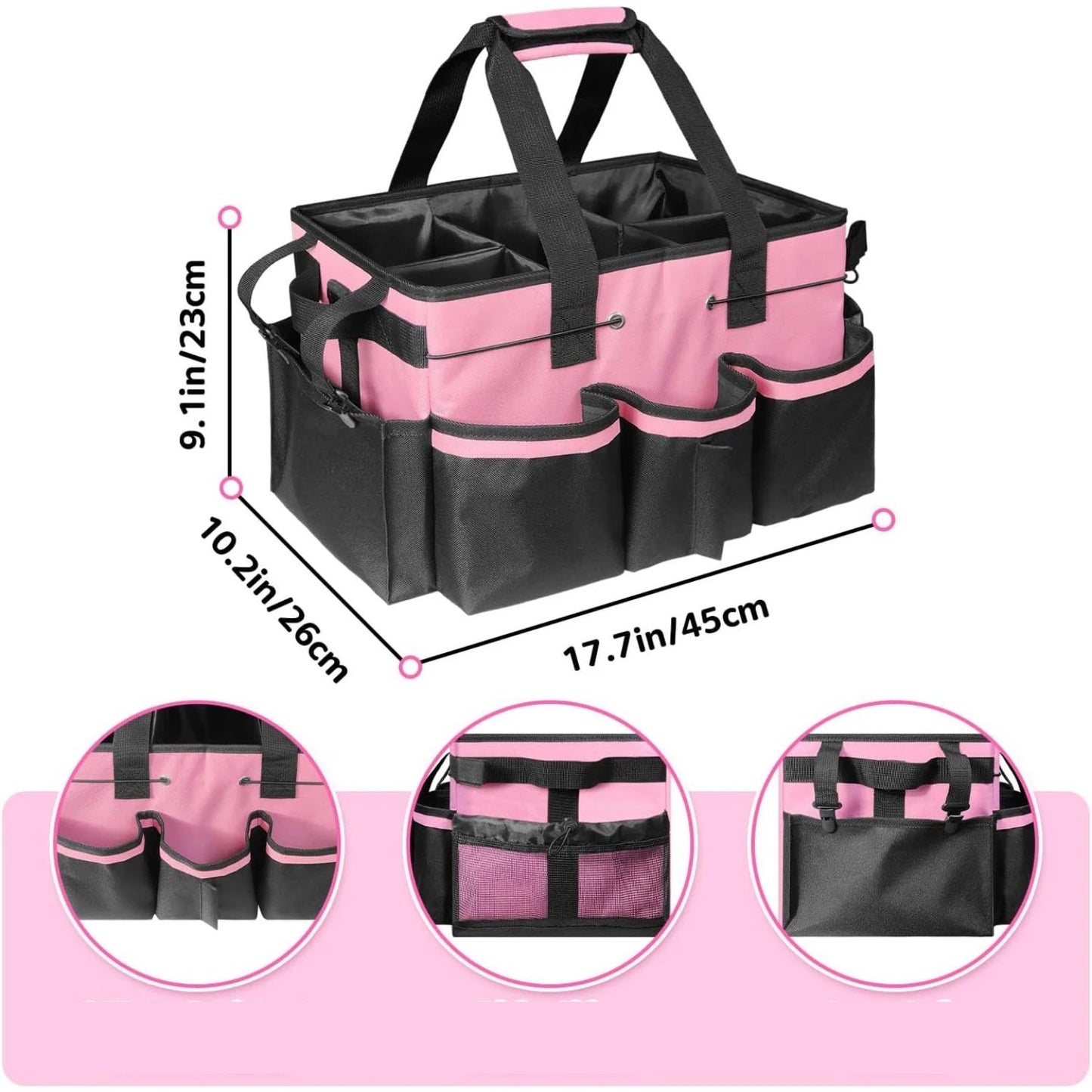 Large Cleaning Caddy Bag with Handle, Built-in Sturdy Support Board,  Multi-compartment Design Cleaning Supply Tote
