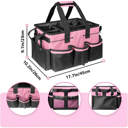 Large Cleaning Caddy Bag with Handle, Built-in Sturdy Support Board,  Multi-compartment Design Cleaning Supply Tote