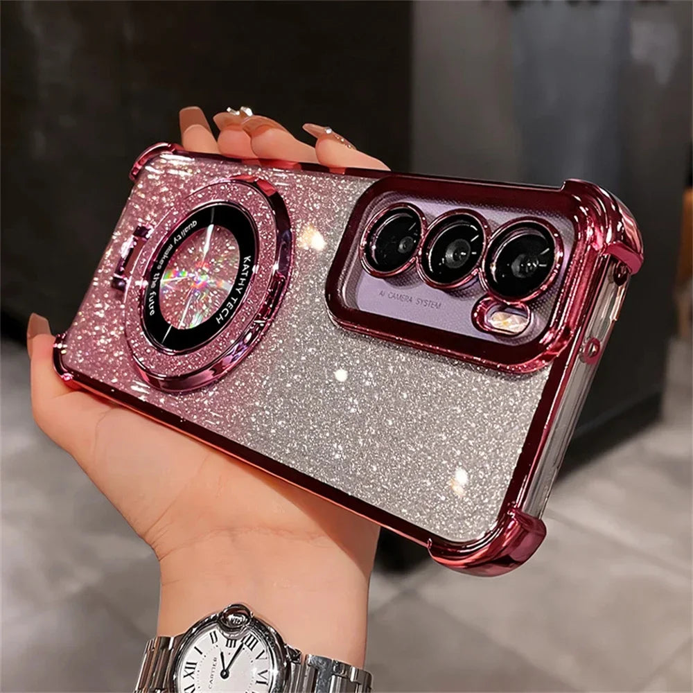 Glitter Bracket Case for Samsung Galaxy S26 Ultra S25 FE S24 S22 S23 Plus Note 20 Ultra Magnetic Stand Clear Gradient Soft Cover