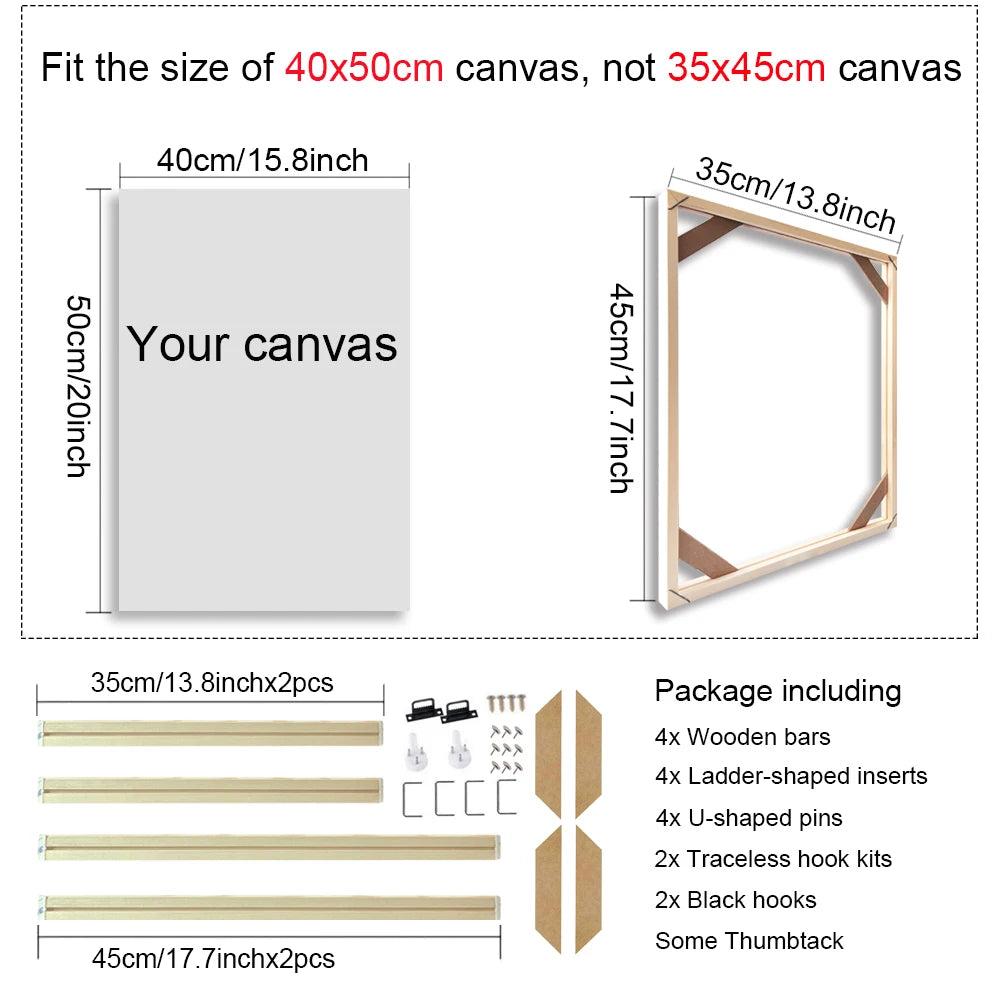 Various Sizes Canvas Frame Wooden Frames Natural Wooden Photo Oil Painting Canvas Diamond Painting Frames Canvas Wood Wall Frame