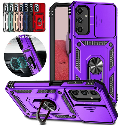 Slide Camera Lens Military Grade Armor Case For Samsung Galaxy S25 Ultra Plus S24FE A16 A06 A26 A36 A56 Holder Ring Stand 2026