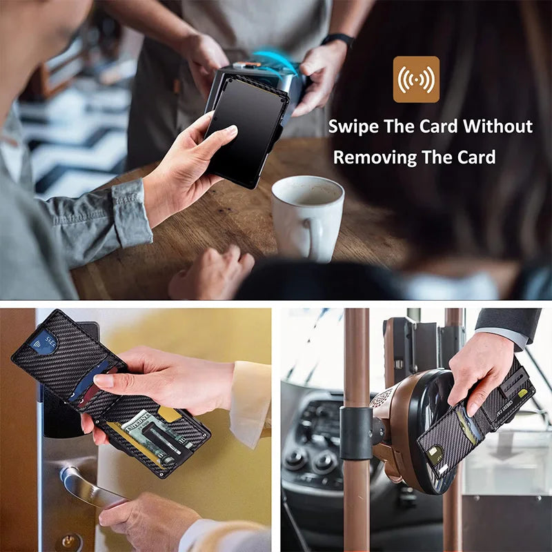 Minimalist Wallet EDC Tactical Slim PU Leather Credit Card Holder RFID Blocking Bifold Smart Wallets with Money Clip for Men