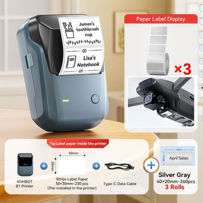 Portable Niimbot B1 Wireless Label Maker Adhesive Sticker Printer Labeling Machine DIY 20-50mm Labels for Office Home