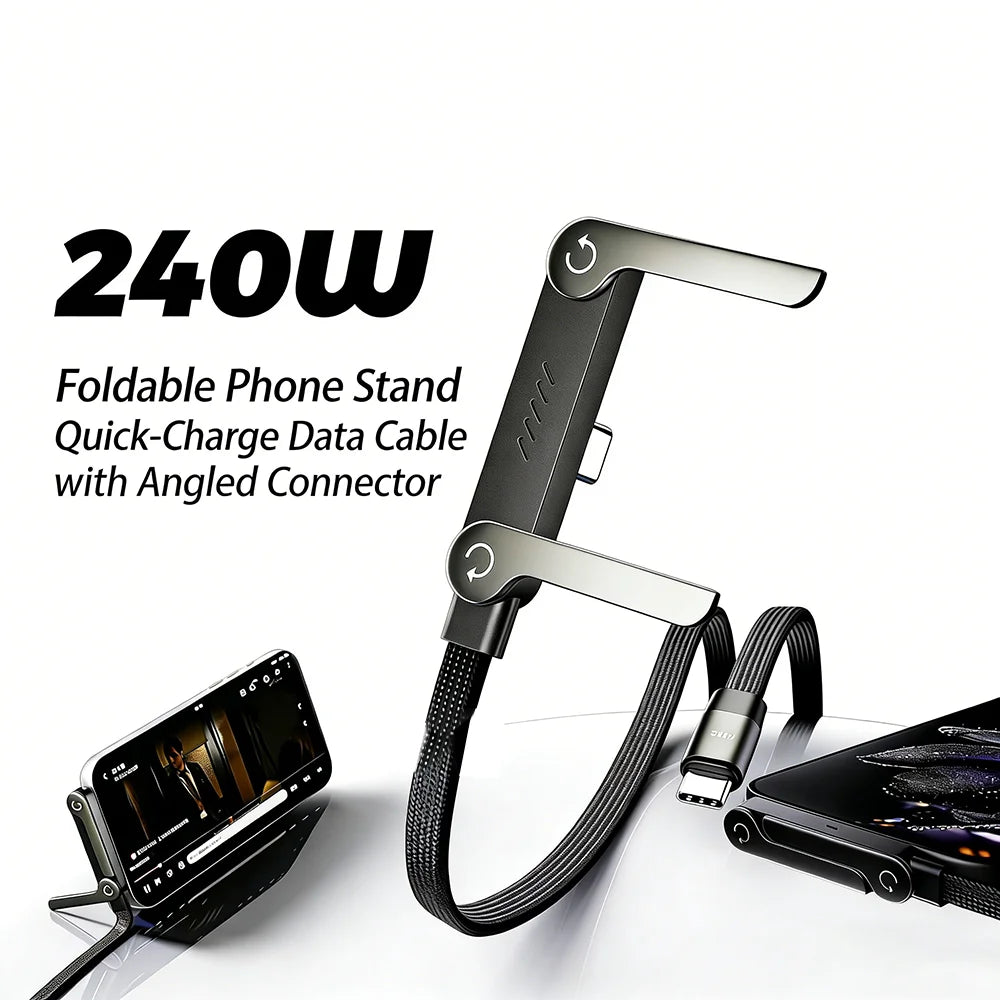 1/2PCS Type C To C Charger Cable 240W Fast Charging Data Line with Built-In Phone Stand for IPhone Samsung Xiaomi Google
