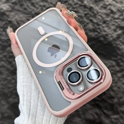 Luxury Magnetic Shockproof Phone Case For iPhone 16 15 14 13 12 11 Pro Max Plus Pro Funda Stand Glass Lens Protection Back Cover