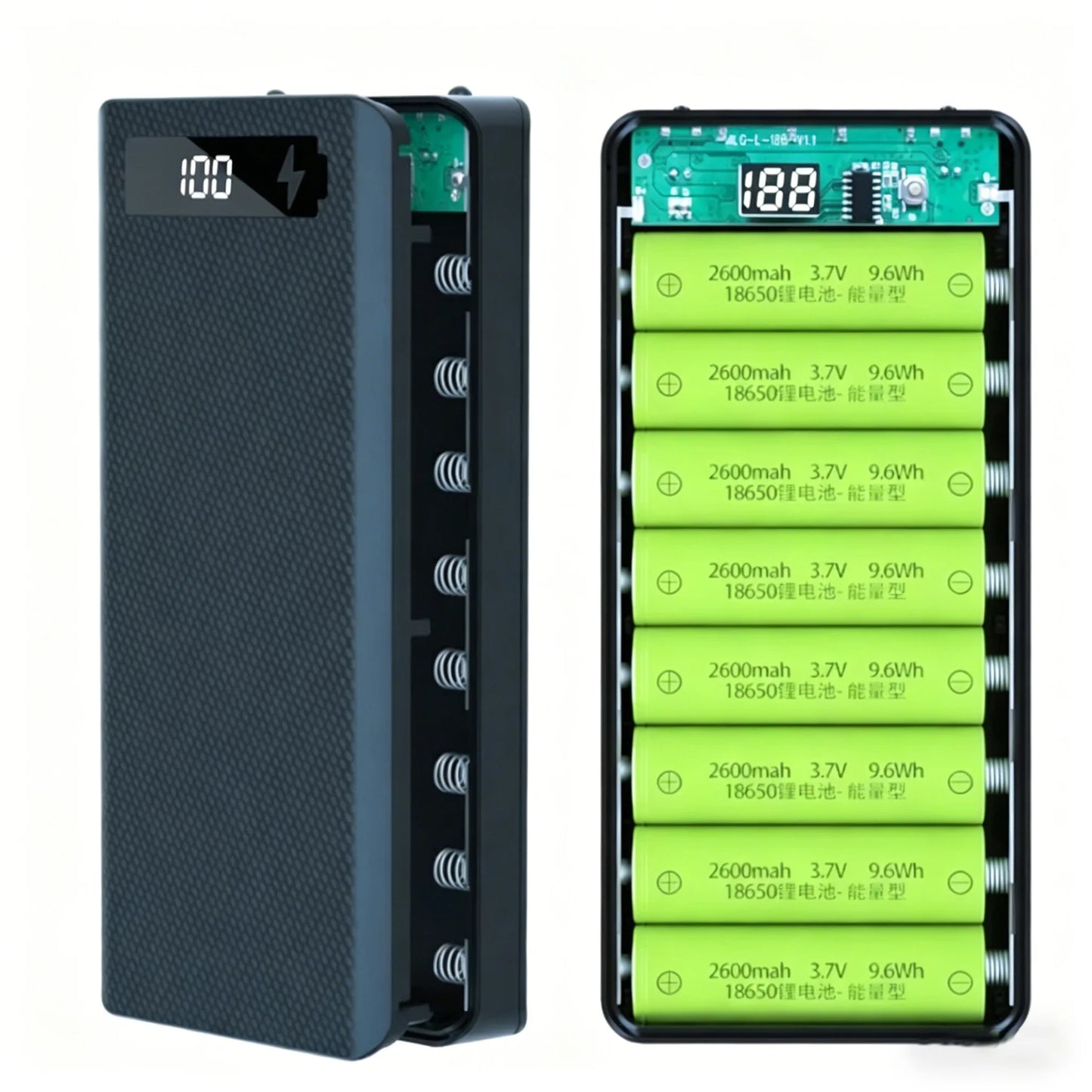 10 8 Slot 18650 Battery Holder DIY Shell Dual USB Type C Charger Powerbank Case Case for iPhone Xiaomi Battery Power Bank Case