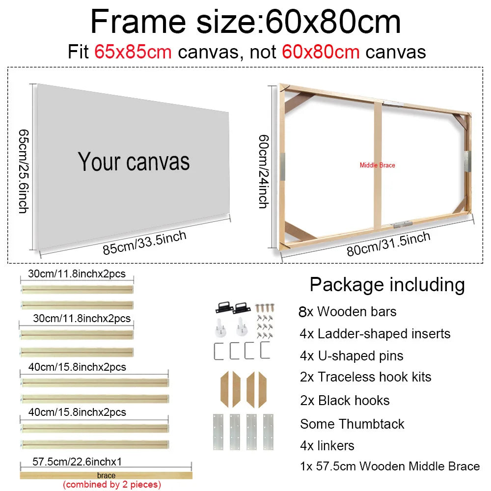 Various Sizes Canvas Frame Wooden Frames Natural Wooden Photo Oil Painting Canvas Diamond Painting Frames Canvas Wood Wall Frame