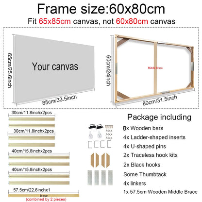 Various Sizes Canvas Frame Wooden Frames Natural Wooden Photo Oil Painting Canvas Diamond Painting Frames Canvas Wood Wall Frame