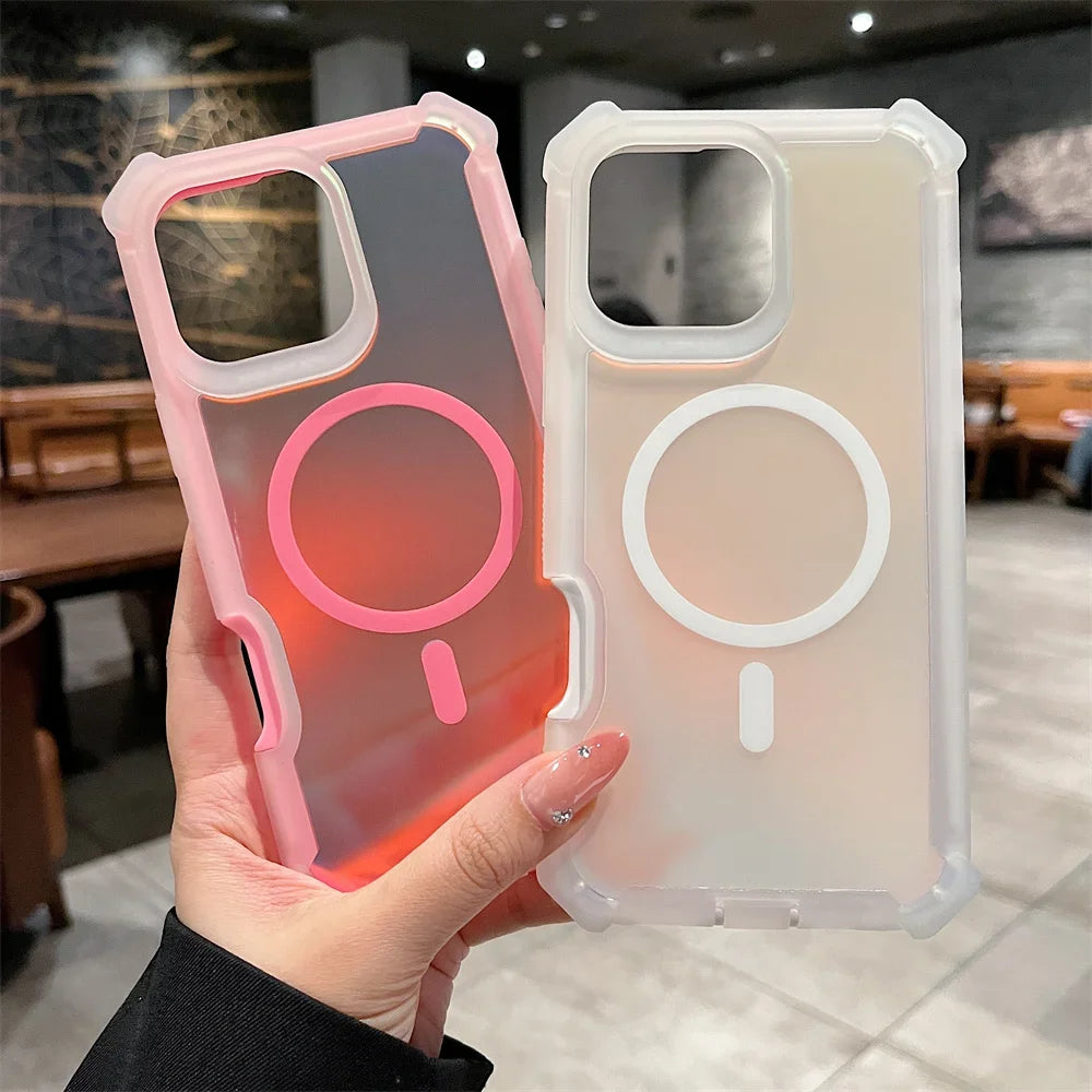 Luxury for Magsafe Laser Dazzling Armor Case For iPhone 16 Pro Max 15 Plus 14 13 Wireless Charging Dual Layer Protection Cover