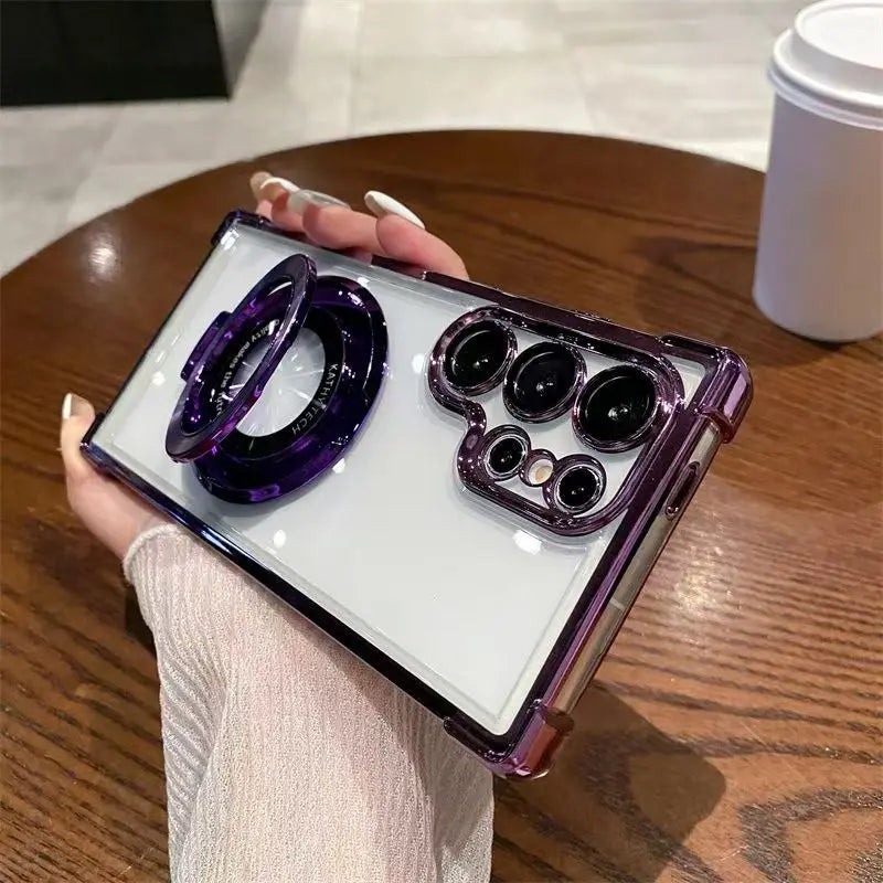 Transparent Electroplated Magnetic Stand Case Cover For Samsung Galaxy S26 S25 S24 S23 S22 S21 Ultra Plus FE A36 A35 A55 A54 A53