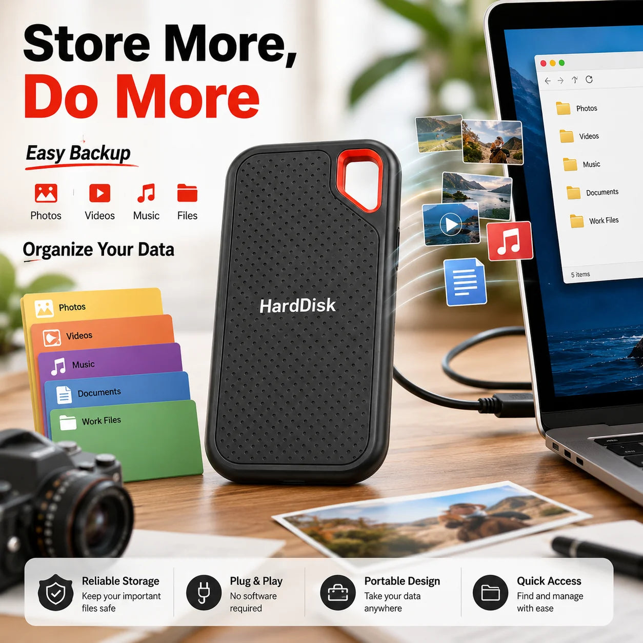 Light Pocket External Hard Drive1TB Hard Disk Storage Device Compatible SSD for MAC PC