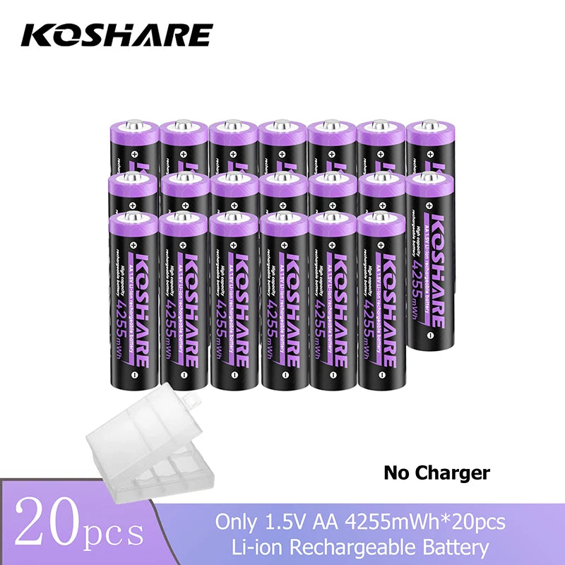 KOSHARE 1.5V AA 4255mWh AAA 1100mWh Rechargeable Lithium Battery Charger Set  With LED Indicator Arc-look Fast Charging Case