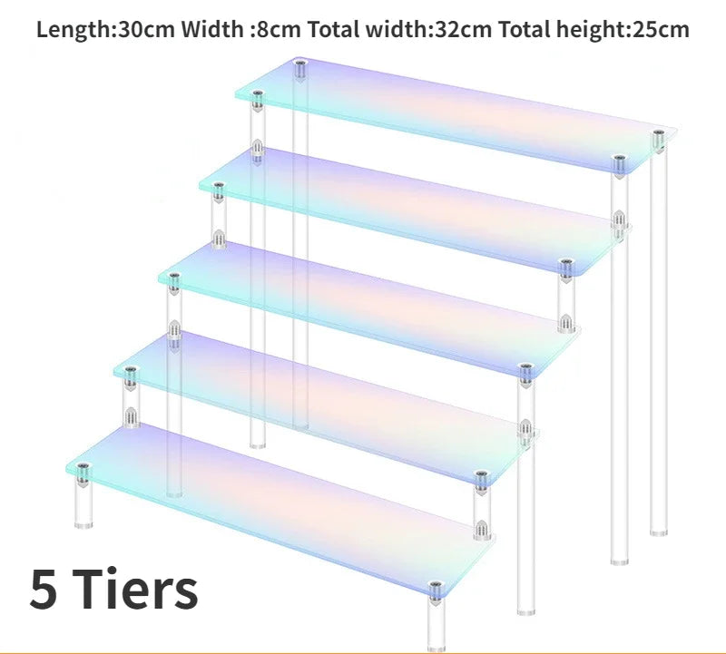 1-5 Tier Iridescent Acrylic Display Risers Stand Shelf for Figures Collectibles Cupcakes Perfumes Jewel Decorating & Organizing