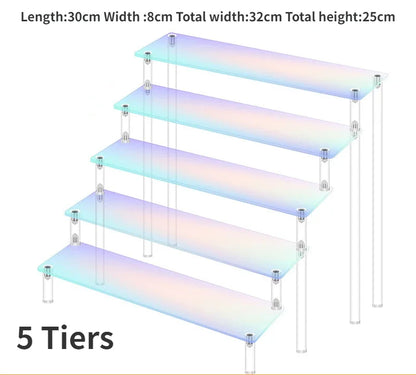 1-5 Tier Iridescent Acrylic Display Risers Stand Shelf for Figures Collectibles Cupcakes Perfumes Jewel Decorating & Organizing