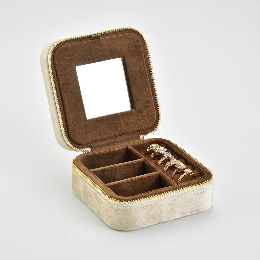 TAIMY Vintage Velvet Jewelry Box – Travel Organizer with Mirror (Retro Green)