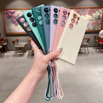 Original Wrist Strap Silicone Soft Case For Samsung S26 Ultra S24 S25 S23 Ultra Plus S25 FE Case Lens Protection Thickened Cover