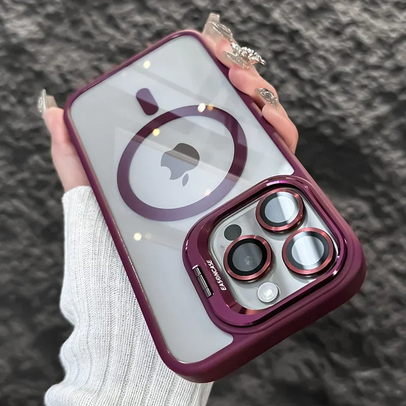 Luxury Magnetic Shockproof Phone Case For iPhone 16 15 14 13 12 11 Pro Max Plus Pro Funda Stand Glass Lens Protection Back Cover