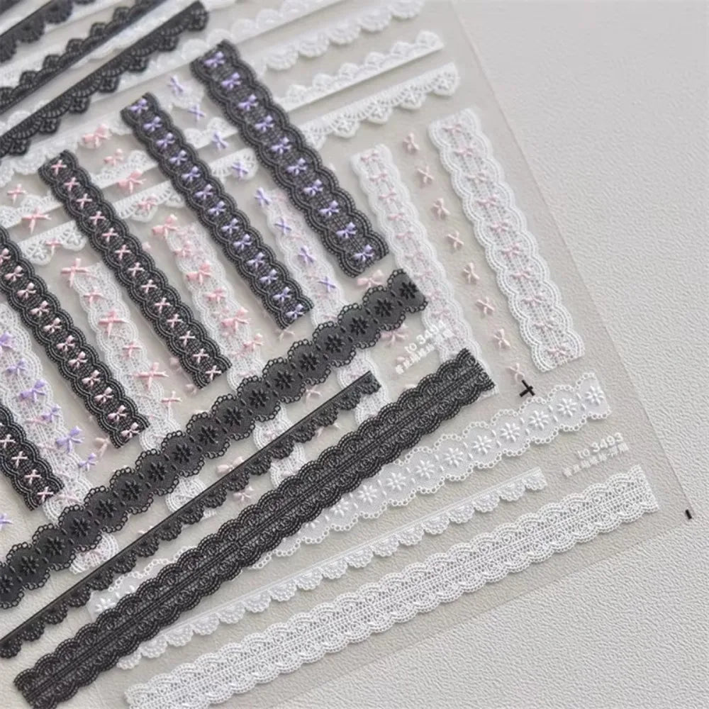 1pcs 5D Relief Kawaii Lace Nail Art Stickers Sweet Cool Japanese Lattice Nail Decoration Decals Self-Adhesive Accessories DIY
