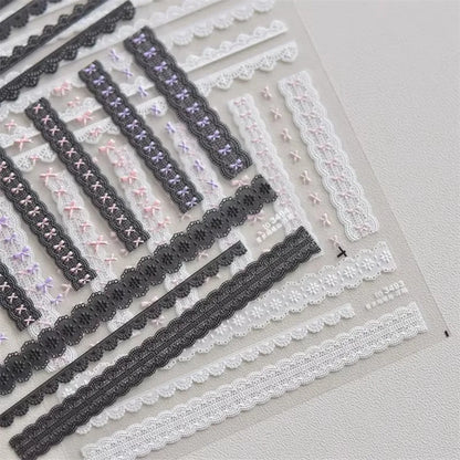 1pcs 5D Relief Kawaii Lace Nail Art Stickers Sweet Cool Japanese Lattice Nail Decoration Decals Self-Adhesive Accessories DIY