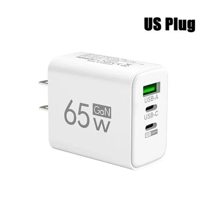 GaN 65W Fast Charging USB Type-C Charger US EU Plug USB PD Quick Charge 3.0 Travel Wall Phone Charger Adapter For iPhone Samsung