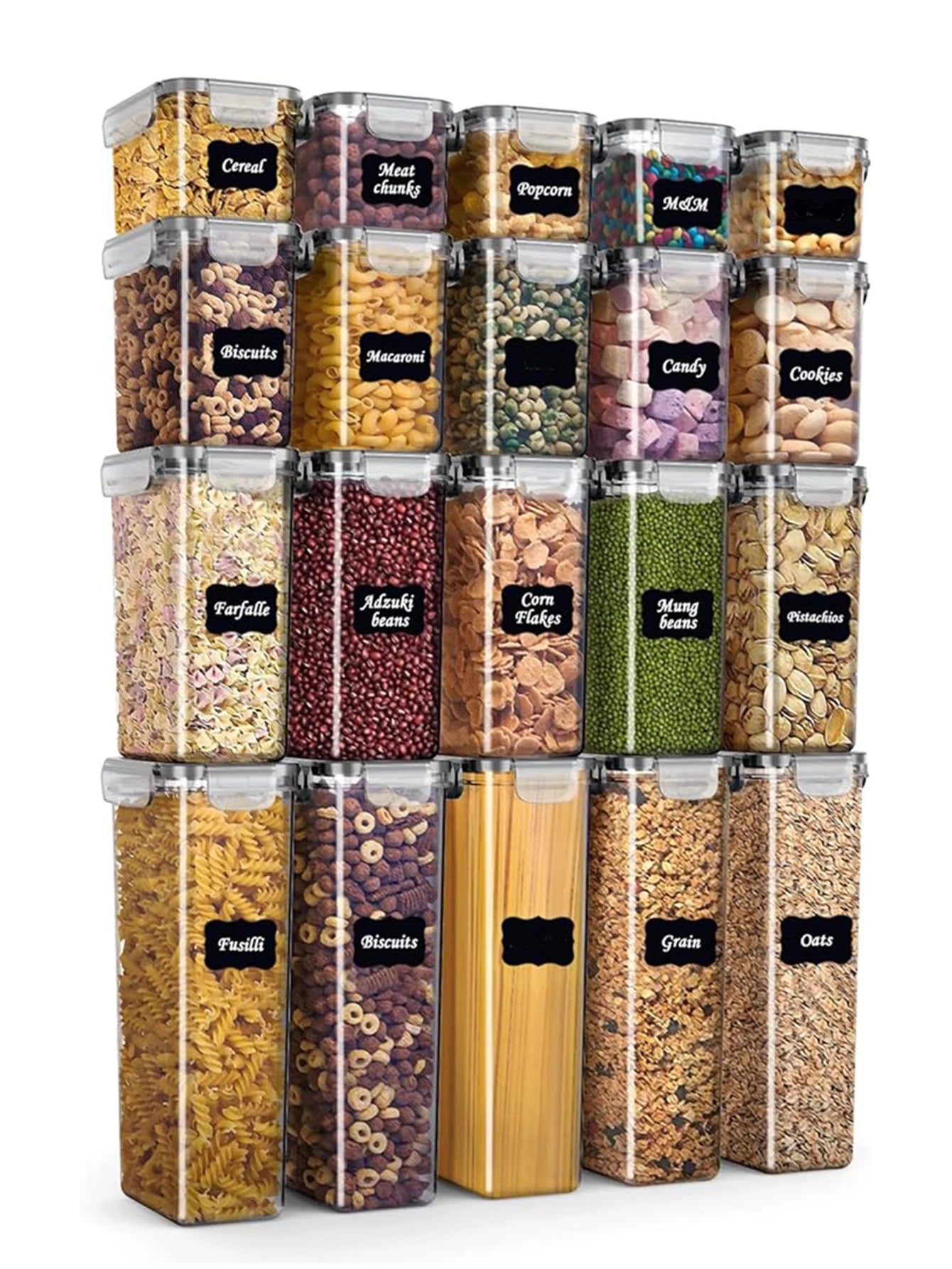 48pcs, Kitchen Gadgets, Sealed Pasta Boxes with LIDS, Labels and Markings - Versatile Containers for Pasta, Dry Food