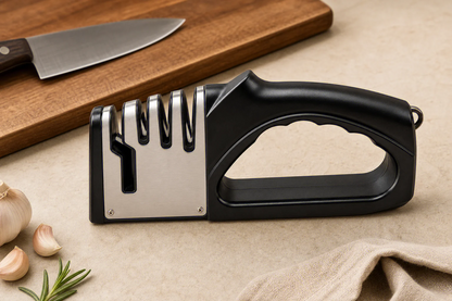 4-in-1 Multifunctional Kitchen Knife Sharpener, Portable Handheld Knife & Scissor Sharpening Tool with Non-Slip Base, Household