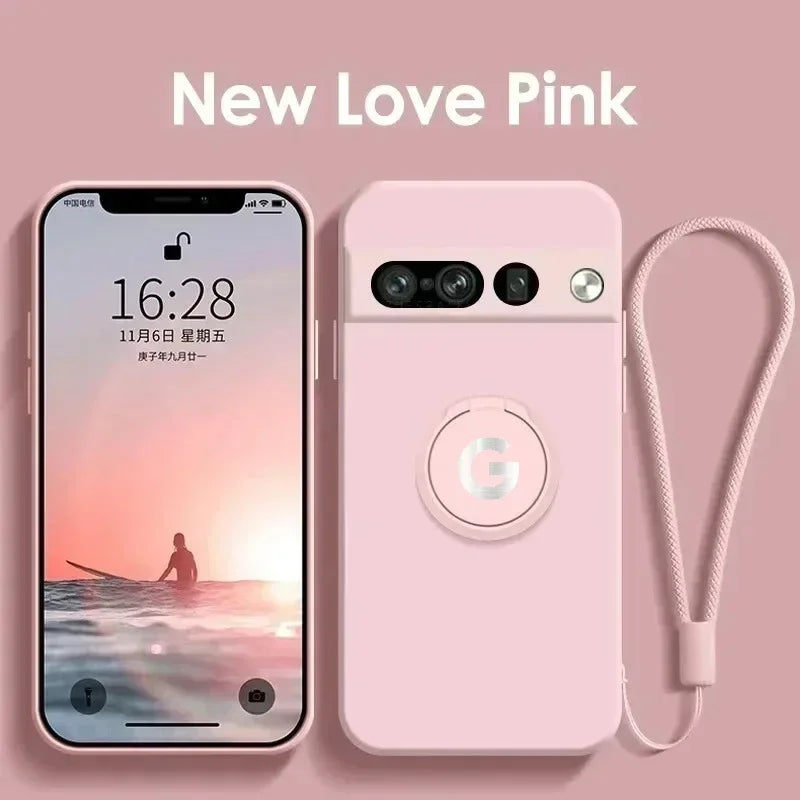 Original Liquid Silicone Rotable Ring Holder Case For Google Pixel 11 Pro XL 10A 9A 8 7 Pro Wrist Strap Skin Feel Protect Cover
