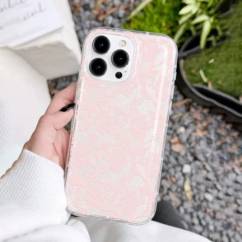 Elegant Romantic White Lace Pattern Phone Case For iPhone 17 Pro Air 16 15 14 13 12 11 Pro Max 7 8 Plus SE2 16E Soft Clear Cover