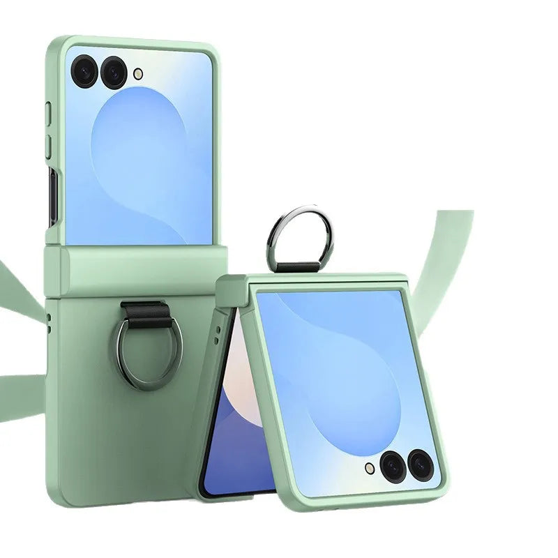Skin Feel Hard Phone Case for Samsung Galaxy Z Flip 7 FE 6 5 4 3 ZFlip7 with Ring Hinge Protective Cover