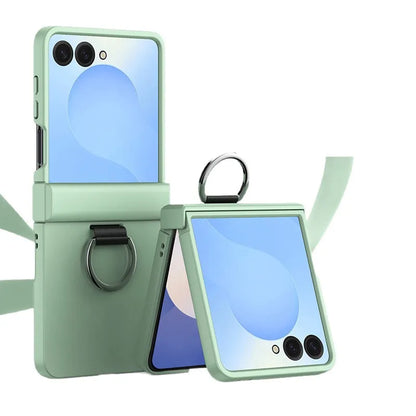 Skin Feel Hard Phone Case for Samsung Galaxy Z Flip 7 FE 6 5 4 3 ZFlip7 with Ring Hinge Protective Cover
