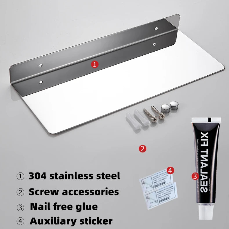 Black/ Chrome Bathroom Shelf Thicken Stainless Steel Corner Shelves Towel Rack Shampoo Holder Kitchen Storage Rack 20/30/40/50cm