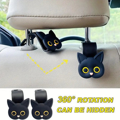 3D Cartoon Cat Car Headrest Hooks – Set of 2 for Bags and Coats