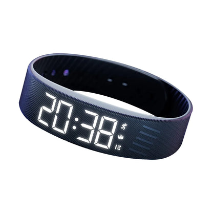LED Digital Alarm Clock Watch Adjustable Silicone Snooze-proof Alarm Bracelet with Running Pedometer Waterproof Vibrating Alarm