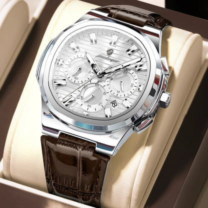 POEDAGAR Top Original Man Watch Leather Waterproof Luminous Fashion Men Clock Date Chronograph Quartz Sports Men's Watches Reloj