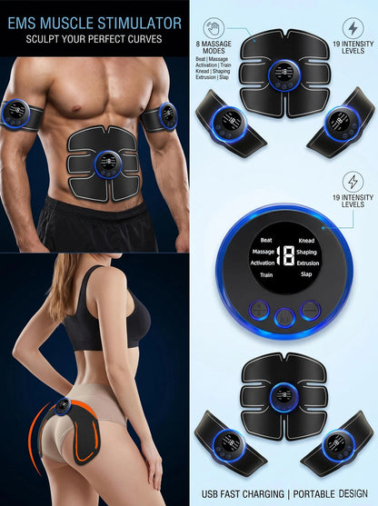 EMS Abdominal Muscle Stimulator Fitness ABS Arm Training Patches Muscle Exercise Instrument USB Charging Home Men