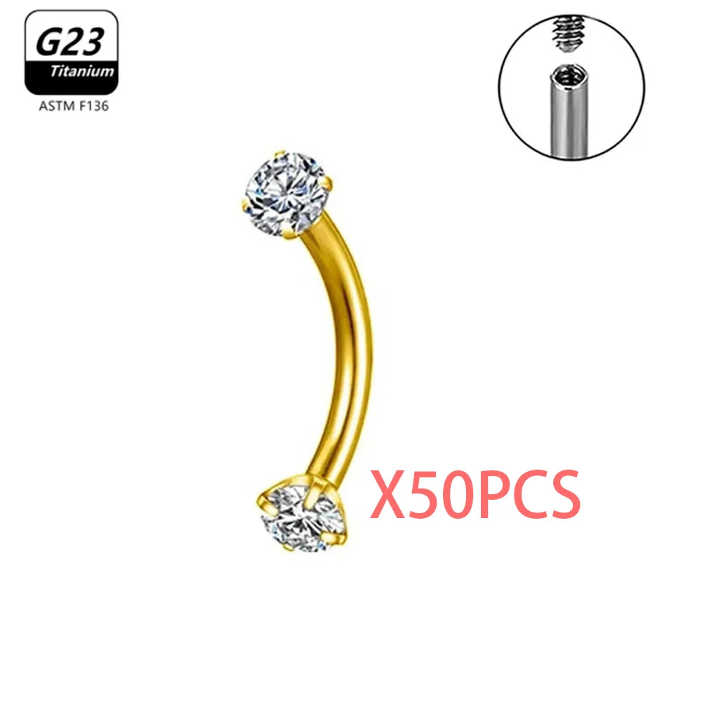G23 Titanium Eyebrow Piercing Jewelry with Zircon – 1/5/50pcs Wholesale