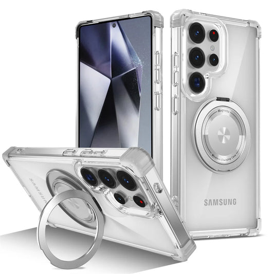 Rotating Magnetic Folding Stand Transparent Phone Case for Samsung S26 S25 Edge S24 S23 Plus FE S21 Ultra Armor Shockproof Cover