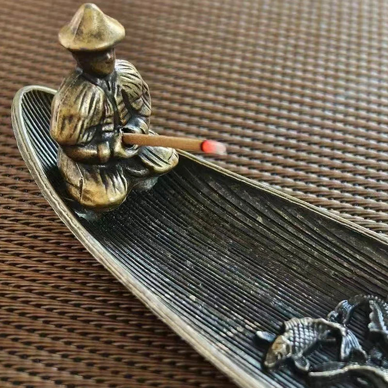 Fashionable Small Boat Incense Burner Fishing Old Man Style Incense Burner Home Indoor Sandalwood Incense Insert Incense Burner