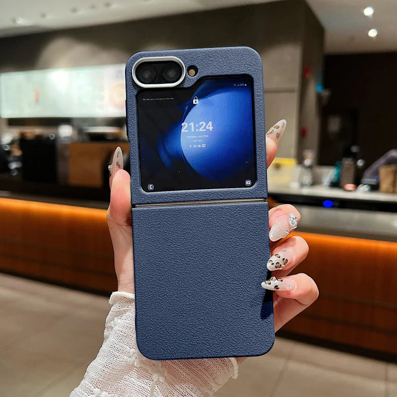 For Samsung Galaxy Z Flip 7 FE 6 5 4 3 5G Luxury Leather Case Shockproof Soft TPU Folding Phone Cover For Samsung Z Flip5 Flip6
