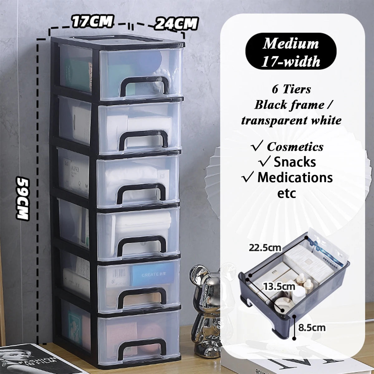 Clear Desktop Storage Box with Drawer Heightened Table Organizer Plastic Office storage cabinet  for Stationery cosmetics