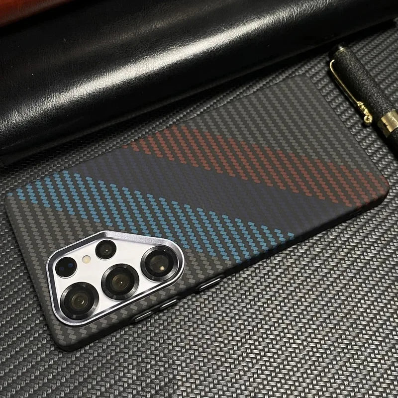 For Samsung Galaxy S26Ultra S26 S25 S24 S23 Ultra Plus Carbon Fiber Texture MagSafe Case Wireless Charging Alloy Lens Hard Cover