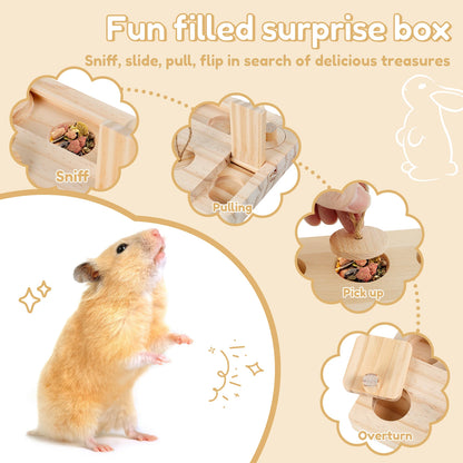 6 In 1 Wooden Hamster Foraging Toys Small Pet Feeder Interactive Puzzle Treat Dispenser Guinea Pig Toys