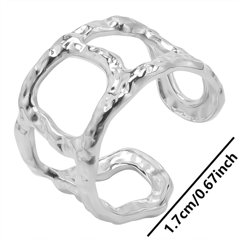 Stainless Steel Chunky Open Ring – Vintage Hollow Multi-Layer Design